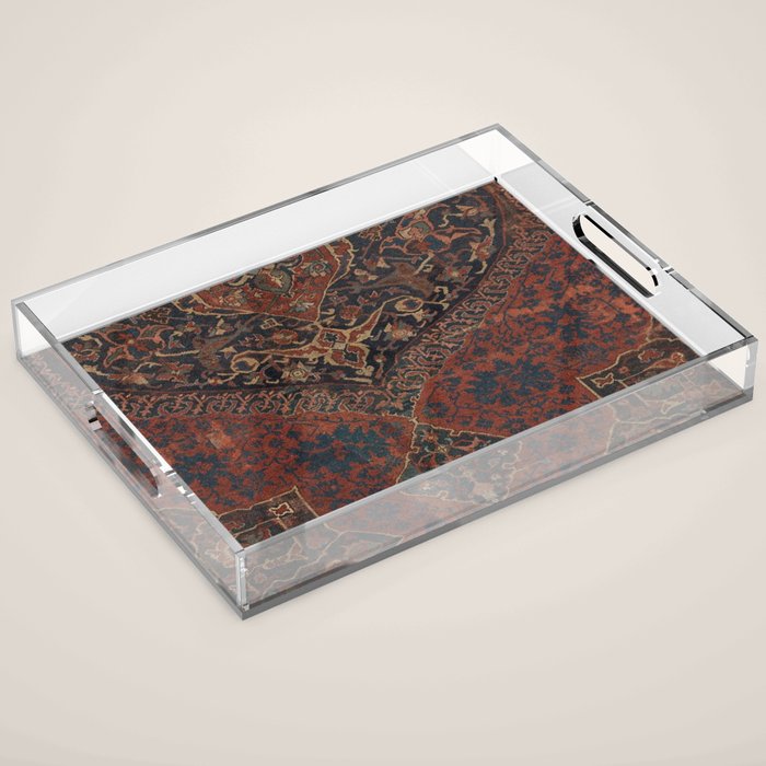 Boho Chic Dark VII // 17th Century Colorful Medallion Red Blue Green Brown Ornate Accent Rug Pattern Acrylic Tray Gallery Image 1