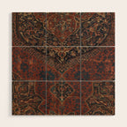 Boho Chic Dark VII // 17th Century Colorful Medallion Red Blue Green Brown Ornate Accent Rug Pattern Wood Wall Art Gallery Image 1