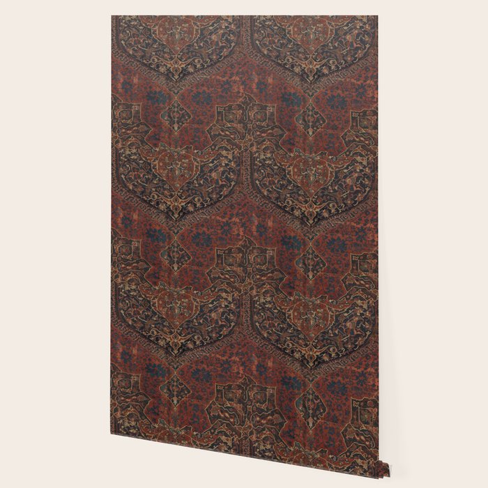 Boho Chic Dark VII // 17th Century Colorful Medallion Red Blue Green Brown Ornate Accent Rug Pattern Wallpaper Gallery Image 2
