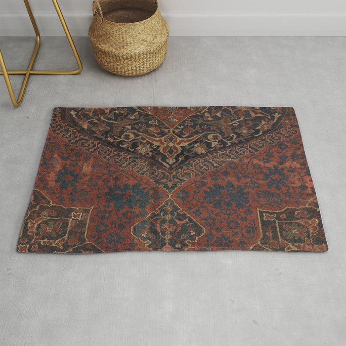 Boho Chic Dark VII // 17th Century Colorful Medallion Red Blue Green Brown Ornate Accent Rug Pattern Rug Gallery Image 1