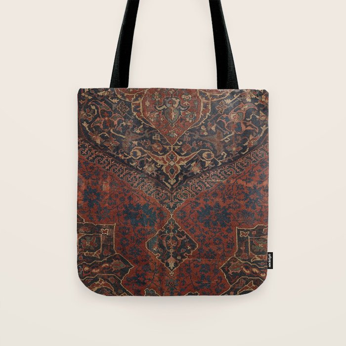 Boho Chic Dark VII // 17th Century Colorful Medallion Red Blue Green Brown Ornate Accent Rug Pattern Tote Bag Gallery Image 1