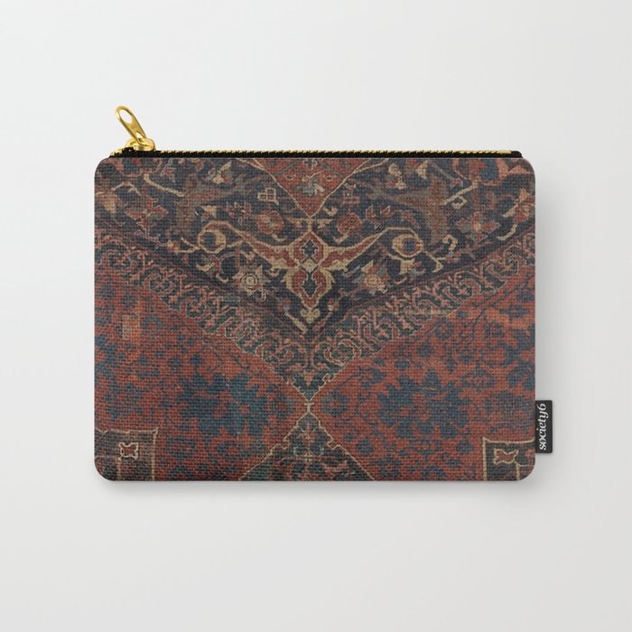 Boho Chic Dark VII // 17th Century Colorful Medallion Red Blue Green Brown Ornate Accent Rug Pattern Carry All Pouch Gallery Image 1