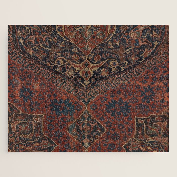 Boho Chic Dark VII // 17th Century Colorful Medallion Red Blue Green Brown Ornate Accent Rug Pattern Jigsaw Puzzle Gallery Image 1