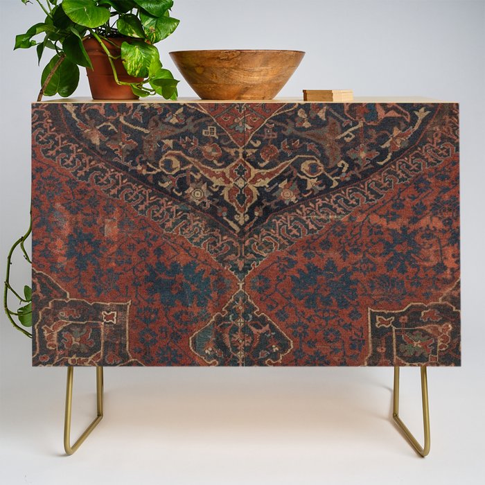 Boho Chic Dark VII // 17th Century Colorful Medallion Red Blue Green Brown Ornate Accent Rug Pattern Credenza Gallery Image 1