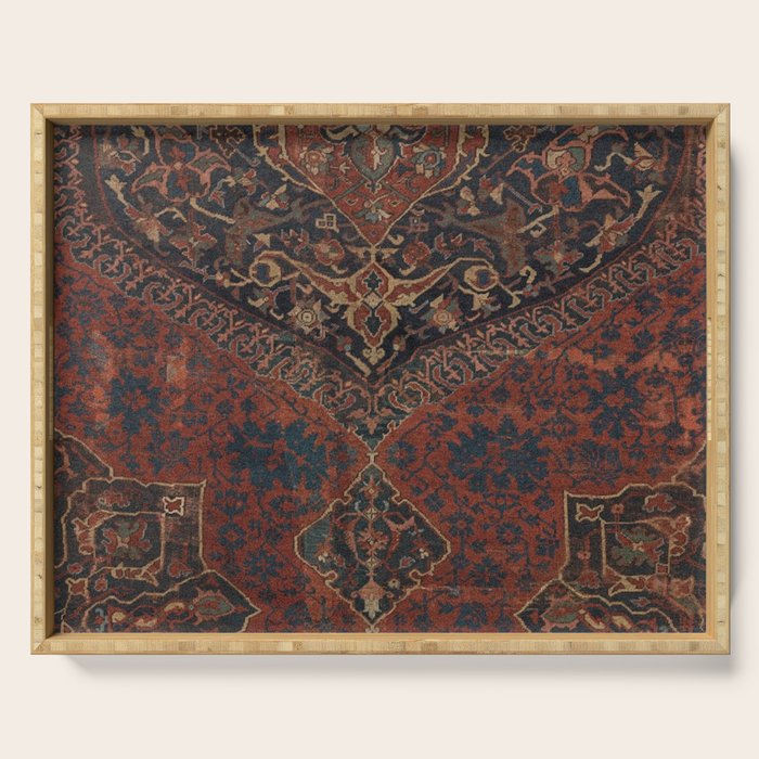 Boho Chic Dark VII // 17th Century Colorful Medallion Red Blue Green Brown Ornate Accent Rug Pattern Serving Tray Gallery Image 1