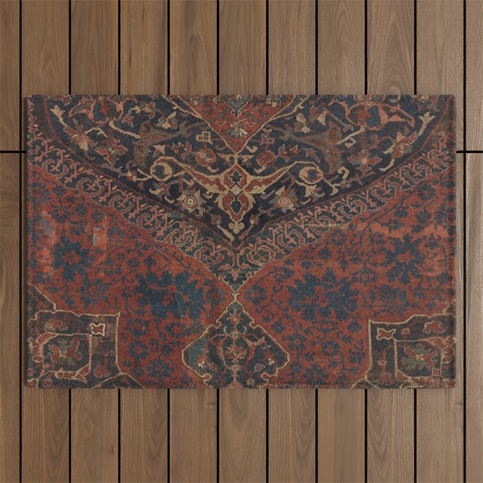 Boho Chic Dark VII // 17th Century Colorful Medallion Red Blue Green Brown Ornate Accent Rug Pattern Outdoor Rug Gallery Image 1