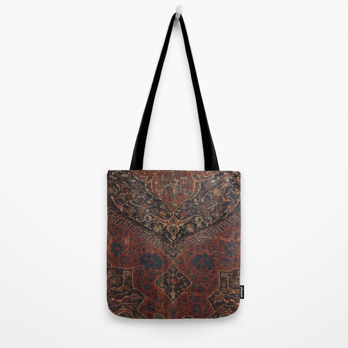 Boho Chic Dark VII // 17th Century Colorful Medallion Red Blue Green Brown Ornate Accent Rug Pattern Tote Bag Gallery Image 2
