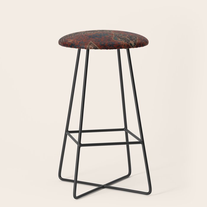 Boho Chic Dark VII // 17th Century Colorful Medallion Red Blue Green Brown Ornate Accent Rug Pattern Stool Gallery Image 1