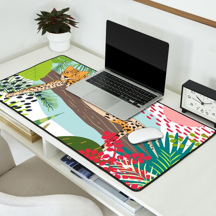Colorful Jungle Cheetah Print Desk Mat Gallery Image 2