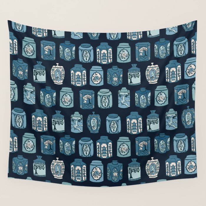 Chinese Tea {Blue Willow Dark} Wall Tapestry Gallery Image 4