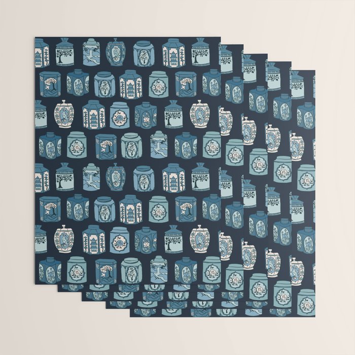 Chinese Tea {Blue Willow Dark} Wrapping Paper Gallery Image 3