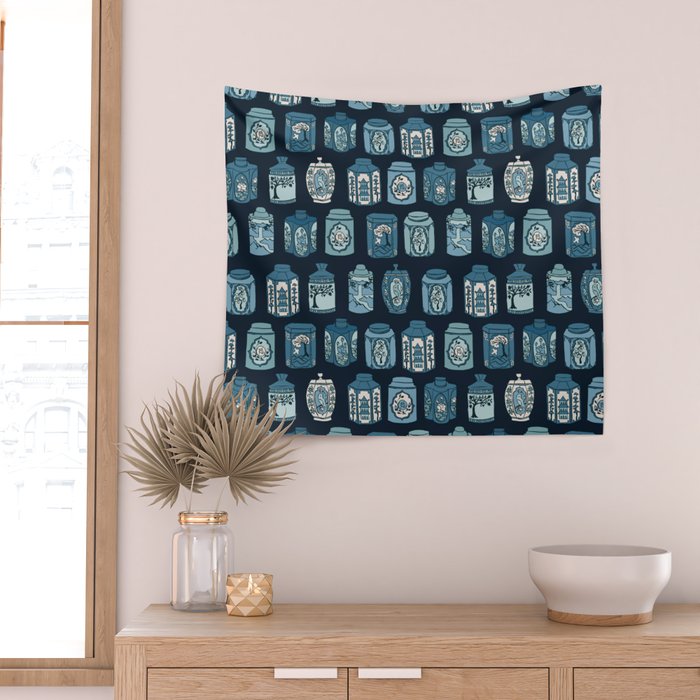 Chinese Tea {Blue Willow Dark} Wall Tapestry Gallery Image 2