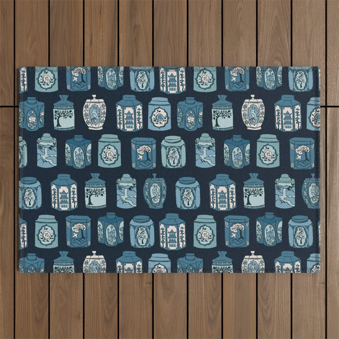 Chinese Tea {Blue Willow Dark} Outdoor Rug Gallery Image 1