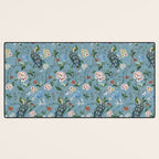Chinoiserie Peacock teal greens florals oriental Desk Mat Gallery Image 3
