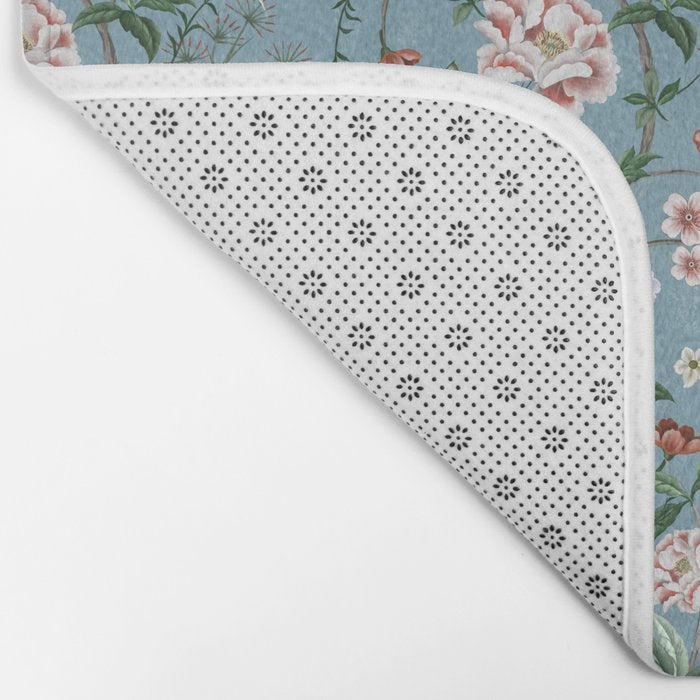 Chinoiserie Peacock teal greens florals oriental Bath Mat Gallery Image 2