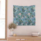 Chinoiserie Peacock teal greens florals oriental Wall Tapestry Gallery Image 2