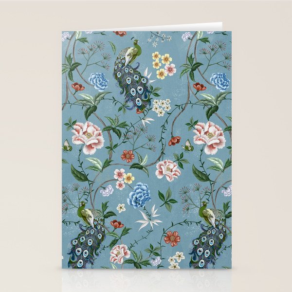 Chinoiserie Peacock teal greens florals oriental Stationery Card Gallery Image 1