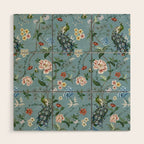 Chinoiserie Peacock teal greens florals oriental Wood Wall Art Gallery Image 1