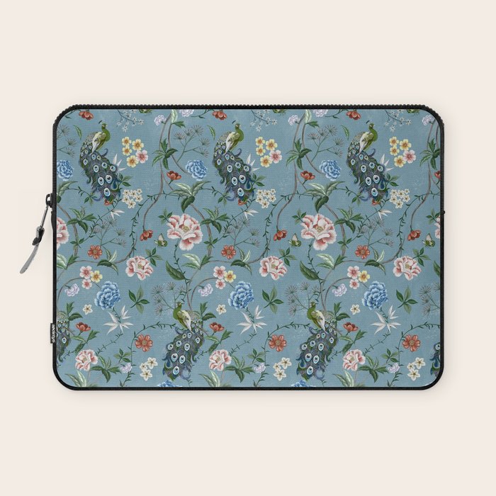 Chinoiserie Peacock teal greens florals oriental Laptop Sleeve Gallery Image 1