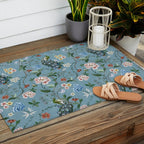Chinoiserie Peacock teal greens florals oriental Outdoor Rug Gallery Image 2