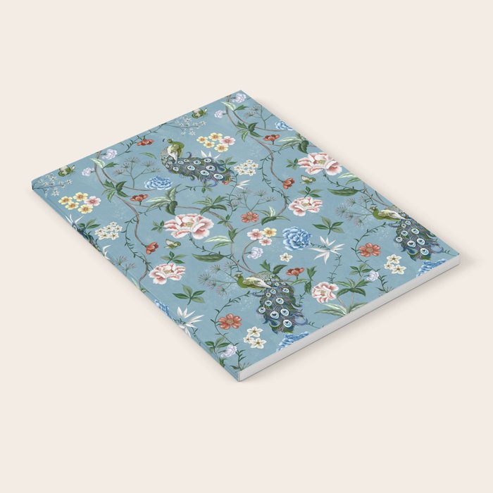 Chinoiserie Peacock teal greens florals oriental Notebook Gallery Image 1