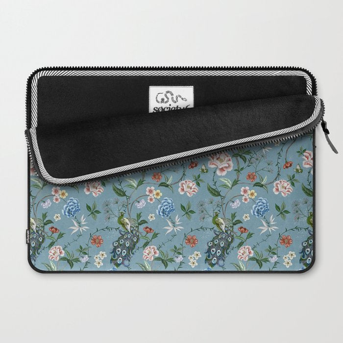Chinoiserie Peacock teal greens florals oriental Laptop Sleeve Gallery Image 2