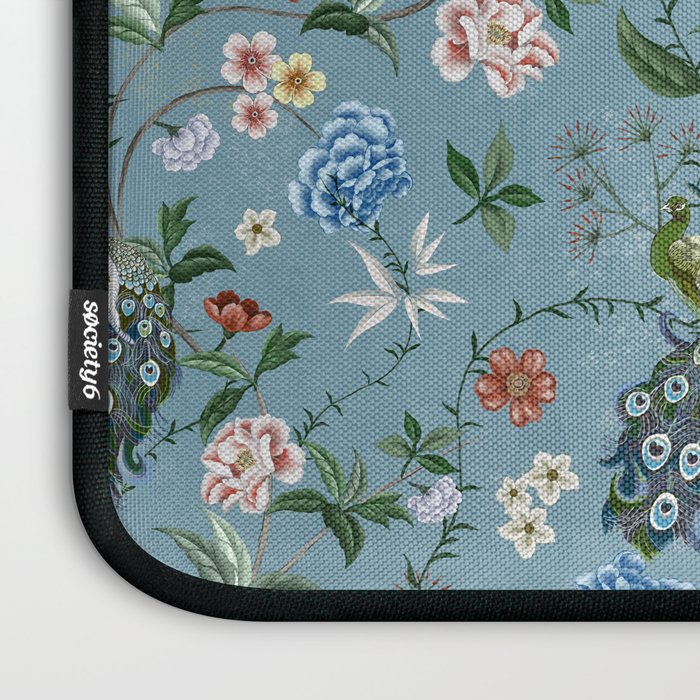 Chinoiserie Peacock teal greens florals oriental Laptop Sleeve Gallery Image 3