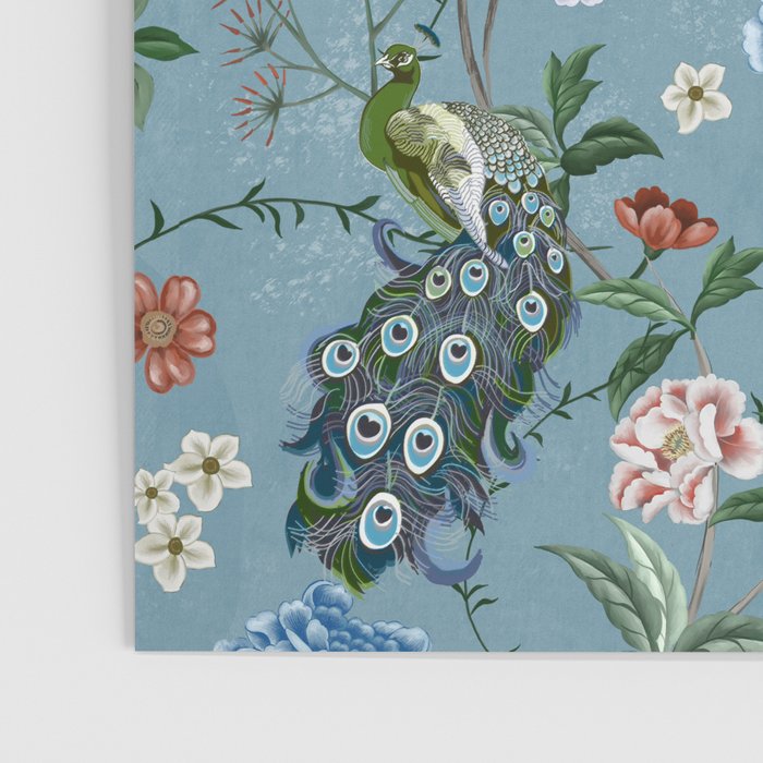 Chinoiserie Peacock teal greens florals oriental Poster Gallery Image 3