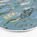 Chinoiserie Peacock teal greens florals oriental Bath Mat Gallery Image 3