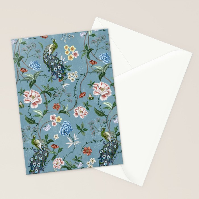 Chinoiserie Peacock teal greens florals oriental Stationery Card Gallery Image 2