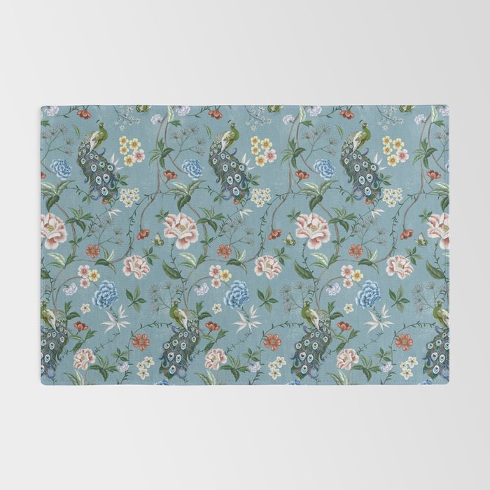 Chinoiserie Peacock teal greens florals oriental Rug Gallery Image 2