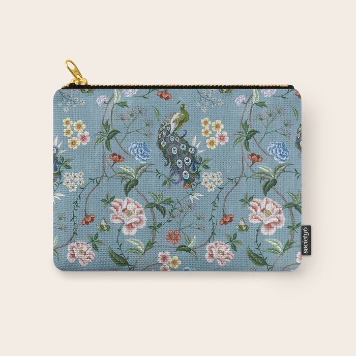Chinoiserie Peacock teal greens florals oriental Carry All Pouch Gallery Image 1
