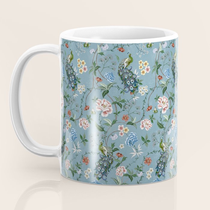 Chinoiserie Peacock teal greens florals oriental Coffee Mug Gallery Image 3