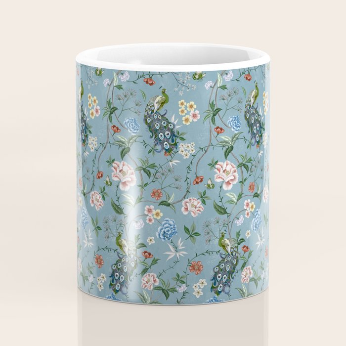 Chinoiserie Peacock teal greens florals oriental Coffee Mug Gallery Image 4
