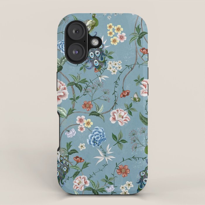 Chinoiserie Peacock teal greens florals oriental iPhone Case Gallery Image 1