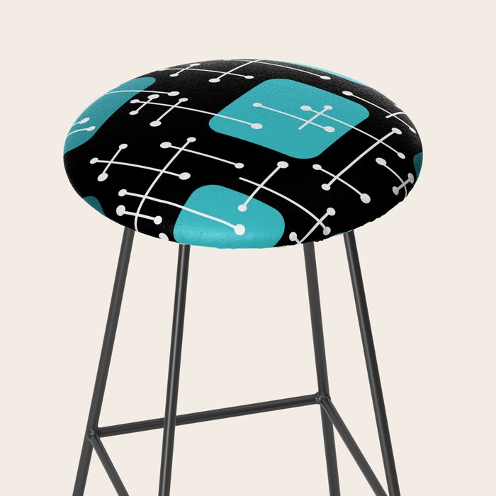 1950s Eames Era Art Crosshairs Black Teal Blue Stool Gallery Image 2