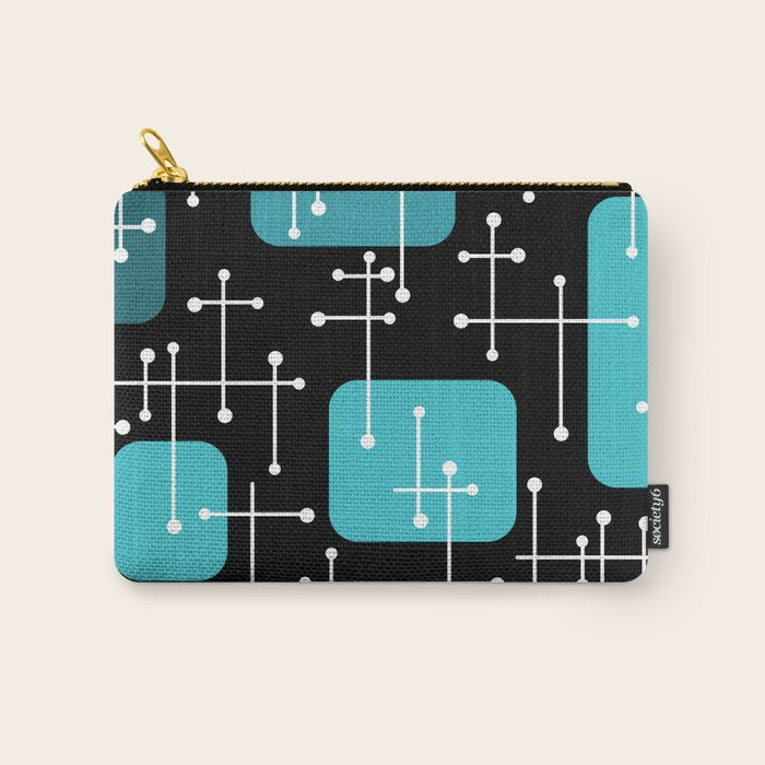 1950s Eames Era Art Crosshairs Black Teal Blue Carry All Pouch Gallery Image 1