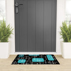 1950s Eames Era Art Crosshairs Black Teal Blue Welcome Mat Gallery Image 3