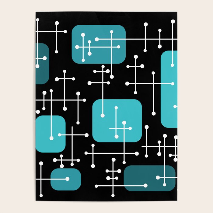 1950s Eames Era Art Crosshairs Black Teal Blue Poster Gallery Image 4