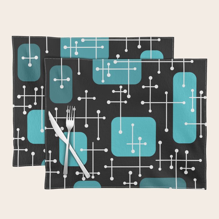1950s Eames Era Art Crosshairs Black Teal Blue Placemat Gallery Image 1