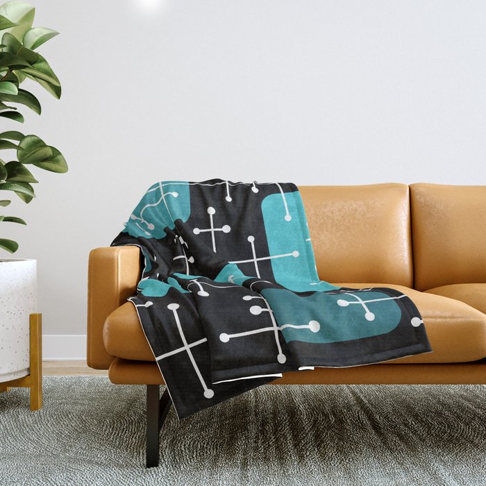 1950s Eames Era Art Crosshairs Black Teal Blue Throw Blanket Gallery Image 1