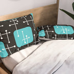 1950s Eames Era Art Crosshairs Black Teal Blue Pillow Sham Gallery Image 2