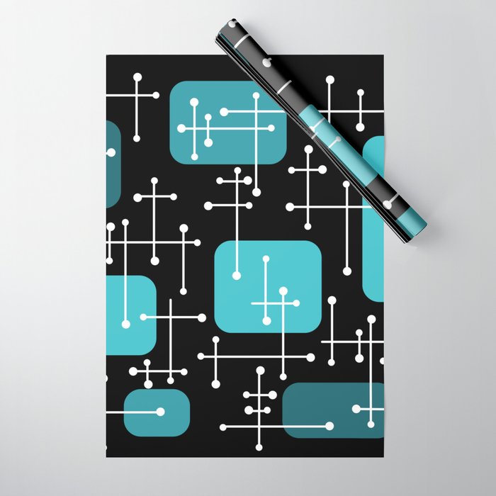 1950s Eames Era Art Crosshairs Black Teal Blue Wrapping Paper Gallery Image 1