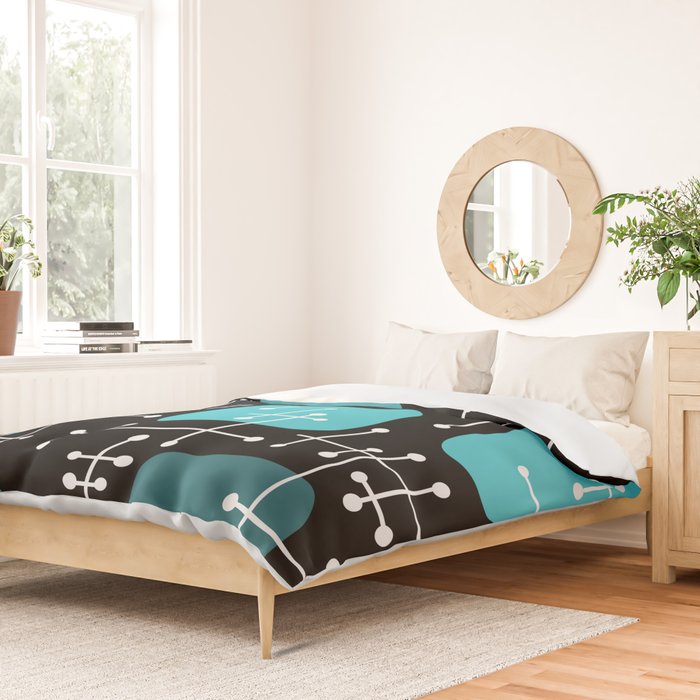 1950s Eames Era Art Crosshairs Black Teal Blue Duvet Cover Gallery Image 2