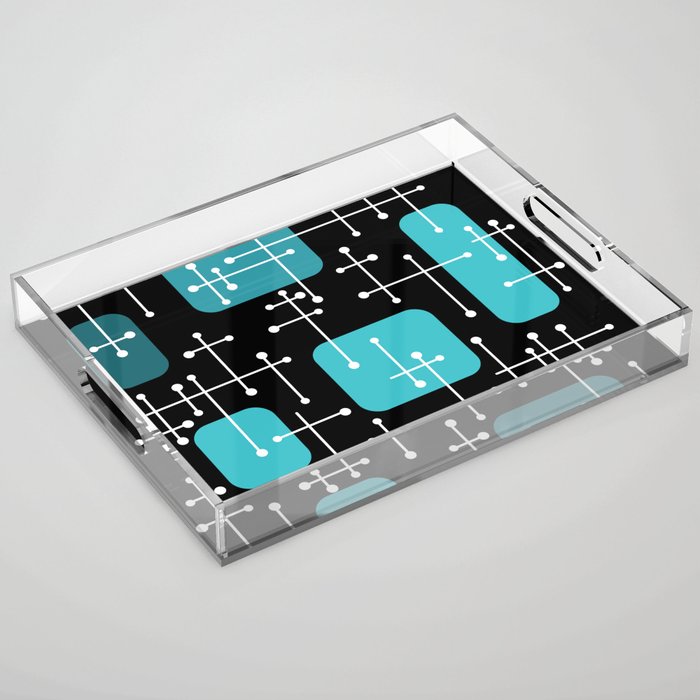 1950s Eames Era Art Crosshairs Black Teal Blue Acrylic Tray Gallery Image 1