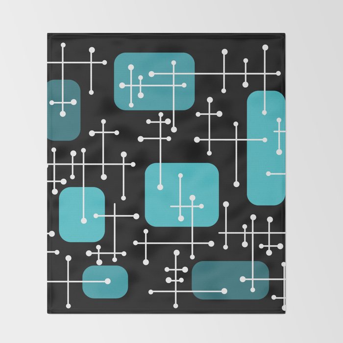 1950s Eames Era Art Crosshairs Black Teal Blue Throw Blanket Gallery Image 2