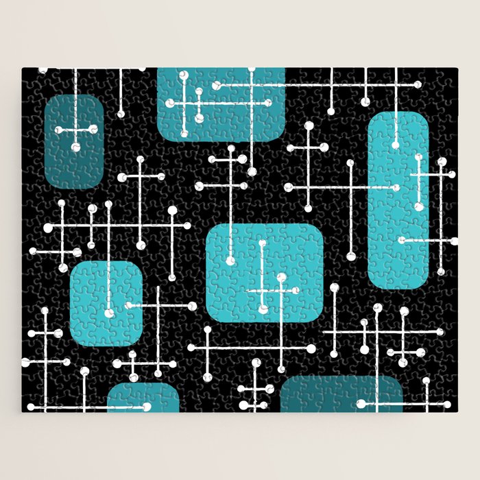 1950s Eames Era Art Crosshairs Black Teal Blue Jigsaw Puzzle Gallery Image 1