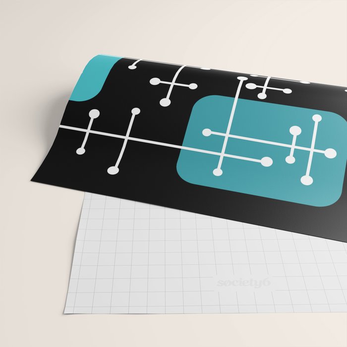 1950s Eames Era Art Crosshairs Black Teal Blue Wrapping Paper Gallery Image 2