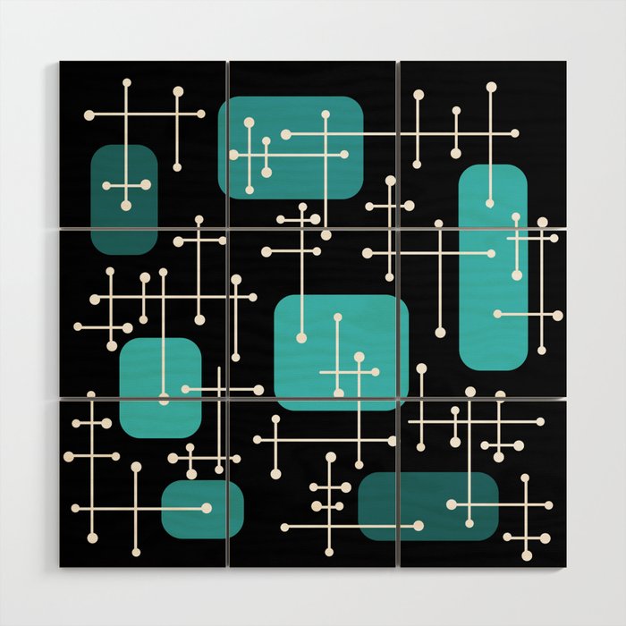 1950s Eames Era Art Crosshairs Black Teal Blue Wood Wall Art Gallery Image 1