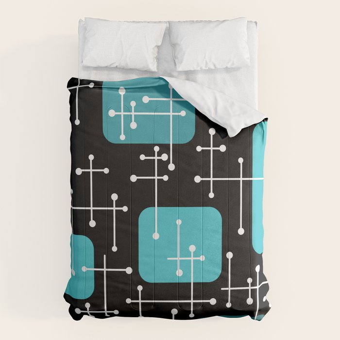 1950s Eames Era Art Crosshairs Black Teal Blue Comforter Gallery Image 6